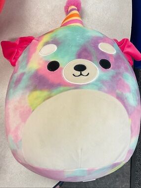 Squishmallows Pastel Tie-Dye Party Bear - Pink, Purple, Blue, Yellow